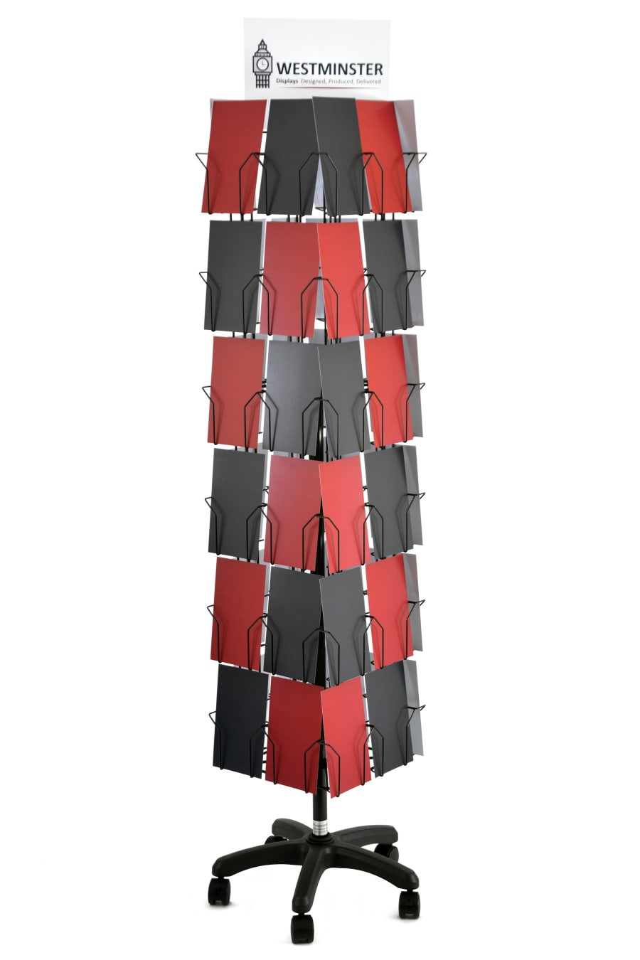 Greeting card display stand with 48 pockets, 4 sides and 5x7 pockets