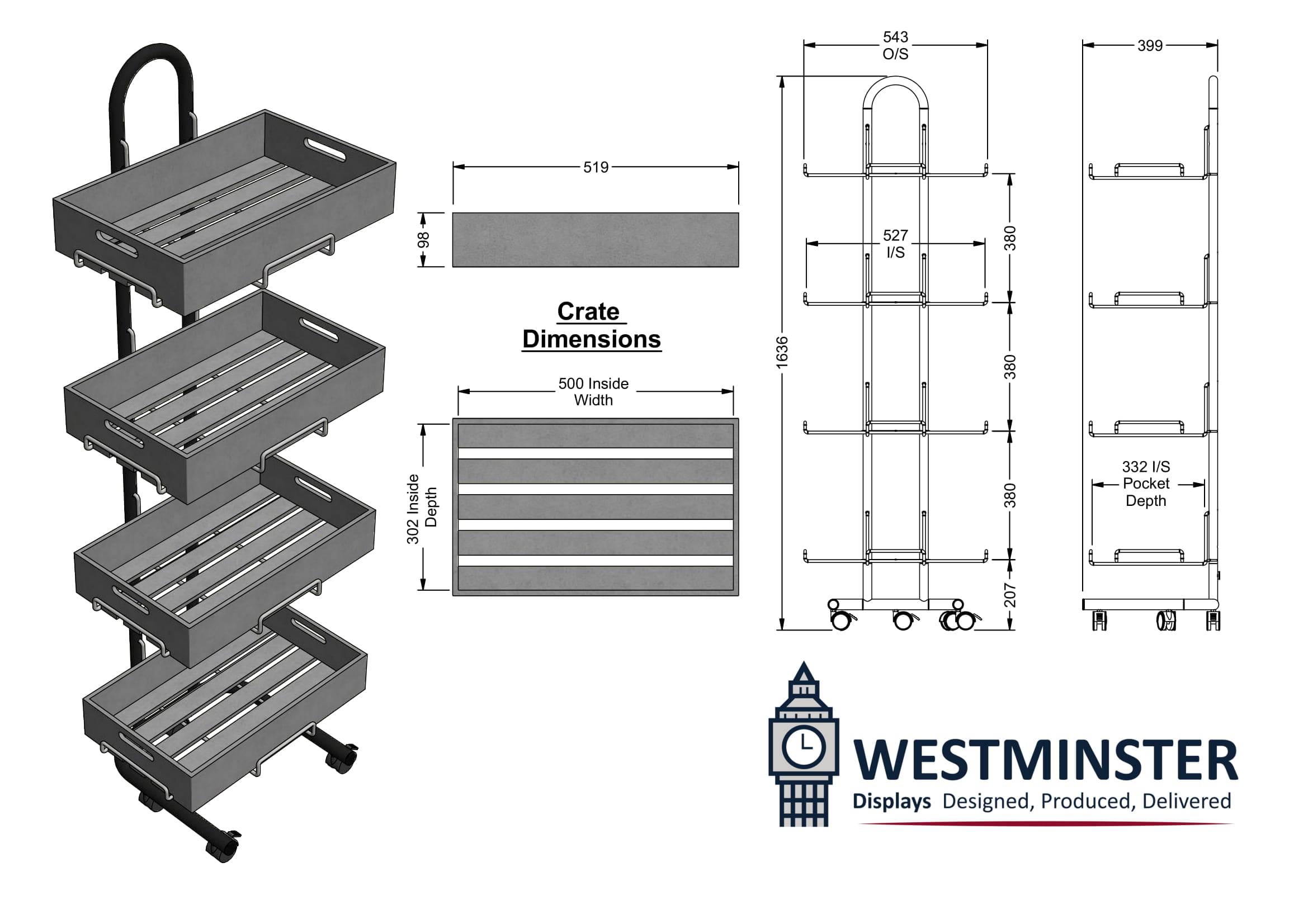 Floor standing crate display stand